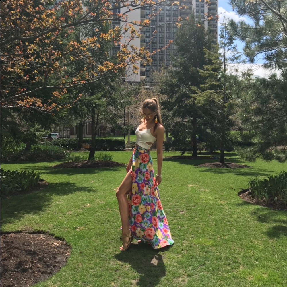 Floral Print Maxi Wrap Skirt, Flamenco